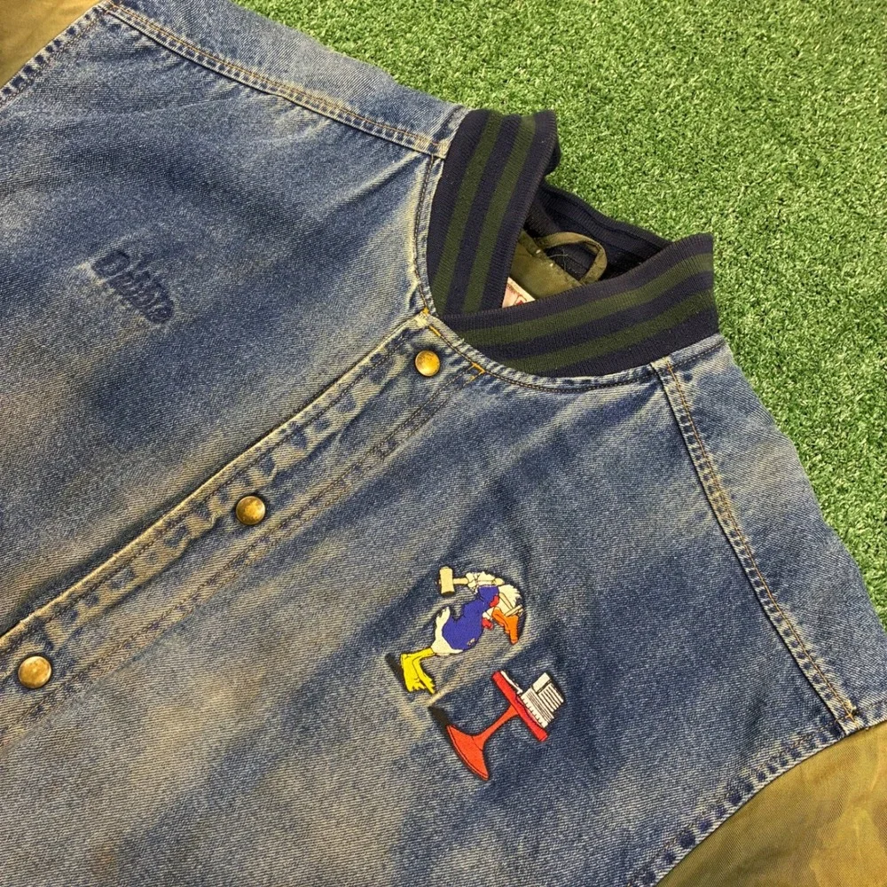 Vintage 90s Embroidered Duck Denim Bomber Jacket